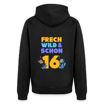 16 Jahre Geburtstag Fisch - Unisex Premium Bio Zip Hoodie - Schwarz - Hinten - Nico (187cm)