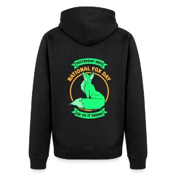 Yesterday was national fox day - Unisex Premium Bio Zip Hoodie - Schwarz - Hinten - Nico (187cm)