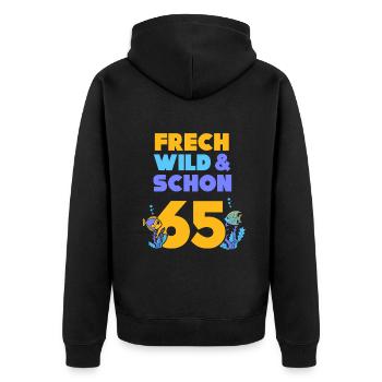 Geschenk 65 Jahre Geburtstag Fisch - Unisex Premium Bio Zip Hoodie - Schwarz - Hinten - Nico (187cm)