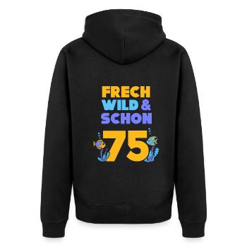 Geschenk 75 Jahre Geburtstag Fisch - Unisex Premium Bio Zip Hoodie - Schwarz - Hinten - Nico (187cm)