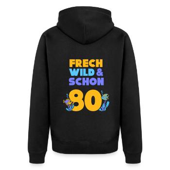 Geschenk 80 Jahre Geburtstag Fisch - Unisex Premium Bio Zip Hoodie - Schwarz - Hinten - Nico (187cm)