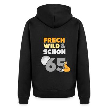 Geschenk 65 Jahre Geburtstag Frau Fuchs - Unisex Premium Bio Zip Hoodie - Schwarz - Hinten - Nico (187cm)