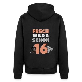 16 Jahre Geburtstag Koala - Unisex Premium Bio Zip Hoodie - Schwarz - Hinten - Nico (187cm)