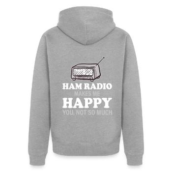 Ham Radio makes me happy - you, not so much - Unisex Premium Bio Zip Hoodie - Grau meliert - Hinten - Nico (187cm)