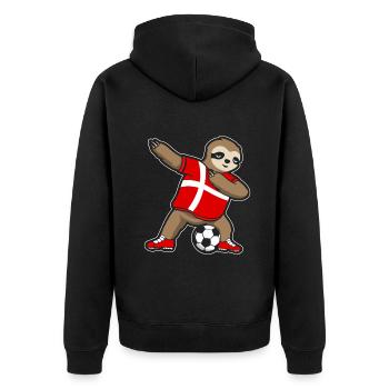 Fußballfan Faultier Fußball Dänemark - Unisex Premium Bio Zip Hoodie - Schwarz - Hinten - Nico (187cm)