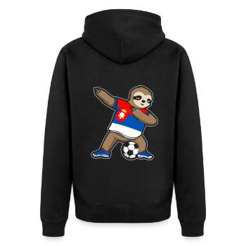 Fußballfan Faultier Fußball Serbien - Unisex Premium Bio Zip Hoodie - Schwarz - Hinten - Nico (187cm)