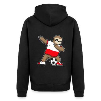Fußballfan Faultier Fußball Polen - Unisex Premium Bio Zip Hoodie - Schwarz - Hinten - Nico (187cm)