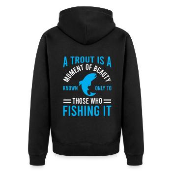 A trout is a moment of beauty - Unisex Premium Bio Zip Hoodie - Schwarz - Hinten - Nico (187cm)