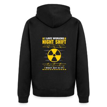 I love working night shift what day is it - Unisex Premium Bio Zip Hoodie - Schwarz - Hinten - Nico (187cm)