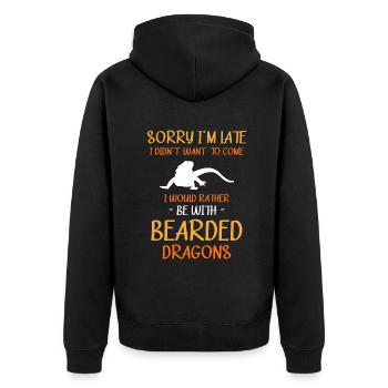 I would rather be with Bearded Dragons - Unisex Premium Bio Zip Hoodie - Schwarz - Hinten - Nico (187cm)