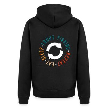eat sleep trout fishing repeat - Unisex Premium Bio Zip Hoodie - Schwarz - Hinten - Nico (187cm)