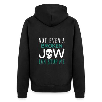 Not even a broken jaw can stop me - Unisex Premium Bio Zip Hoodie - Schwarz - Hinten - Nico (187cm)