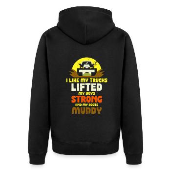 I like my trucks lifted - Lifted Truck - Unisex Premium Bio Zip Hoodie - Schwarz - Hinten - Nico (187cm)