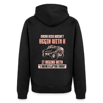 with k it begins with i Drive a lifted truck - Unisex Premium Bio Zip Hoodie - Schwarz - Hinten - Nico (187cm)