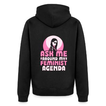 Ask me around my feminist agenda - Unisex Premium Bio Zip Hoodie - Schwarz - Hinten - Nico (187cm)