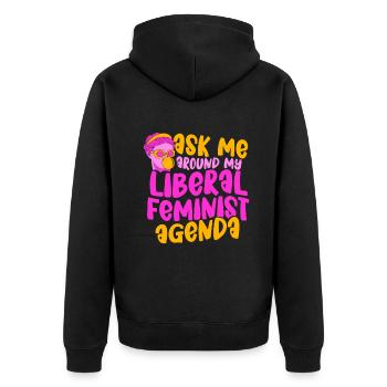 Ask me around my Liberal Feminist Agenda - Unisex Premium Bio Zip Hoodie - Schwarz - Hinten - Nico (187cm)