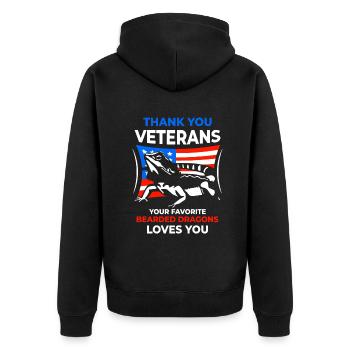 Thank you Veterans Bearded Dragons - Unisex Premium Bio Zip Hoodie - Schwarz - Hinten - Nico (187cm)