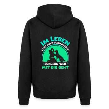 Im Leben zählt nicht wohin du gehst Hund - Unisex Premium Bio Zip Hoodie - Schwarz - Hinten - Nico (187cm)