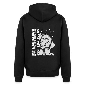 my Labrador tilts its head just like you do - Unisex Premium Bio Zip Hoodie - Schwarz - Hinten - Nico (187cm)