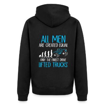 all women are created drive lifted trucks - Unisex Premium Bio Zip Hoodie - Schwarz - Hinten - Nico (187cm)