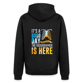 It's a good day the radiographer is here - Unisex Premium Bio Zip Hoodie - Schwarz - Hinten - Nico (187cm)