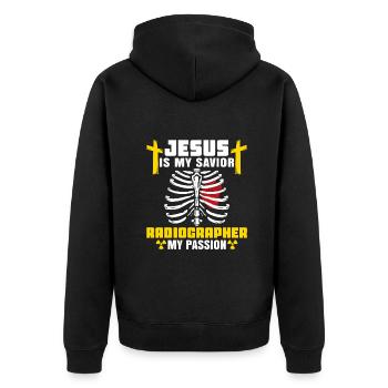 Jesus is my savior radiographer my passion - Unisex Premium Bio Zip Hoodie - Schwarz - Hinten - Nico (187cm)