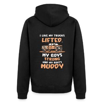 I like my trucks lifted - Unisex Premium Bio Zip Hoodie - Schwarz - Hinten - Nico (187cm)