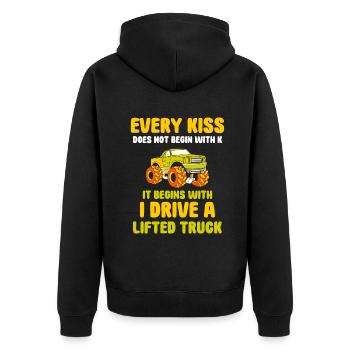 Every kiss does not begin lifted truck - Unisex Premium Bio Zip Hoodie - Schwarz - Hinten - Nico (187cm)