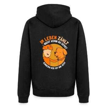 Im Leben zählt nicht wohin du gehst Hund - Unisex Premium Bio Zip Hoodie - Schwarz - Hinten - Nico (187cm)
