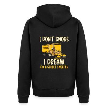 I don't snore I dream I'm a street sweeper - Unisex Premium Bio Zip Hoodie - Schwarz - Hinten - Nico (187cm)