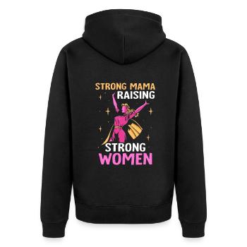 Strong mama raising strong women - Unisex Premium Bio Zip Hoodie - Schwarz - Hinten - Nico (187cm)