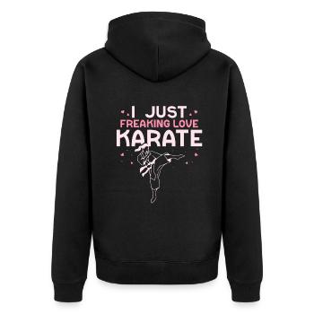 I just freaking loves Karate - Unisex Premium Bio Zip Hoodie - Schwarz - Hinten - Nico (187cm)