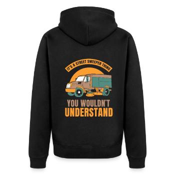It's a street sweeper thing you wouldn't understan - Unisex Premium Bio Zip Hoodie - Schwarz - Hinten - Nico (187cm)