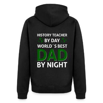 History Teacher by day world´s best dad by night - Unisex Premium Bio Zip Hoodie - Schwarz - Hinten - Nico (187cm)