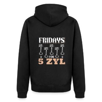 Fridays for 5 ZYL Tuner Tuning 5 Zylinder - Unisex Premium Bio Zip Hoodie - Schwarz - Hinten - Nico (187cm)