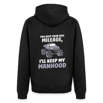 You keep your fuel mileage Lifted Truck - Unisex Premium Bio Zip Hoodie - Schwarz - Hinten - Nico (187cm)
