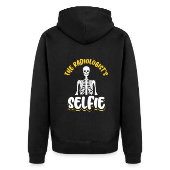 The Radiologist’s Selfie - Unisex Premium Bio Zip Hoodie - Schwarz - Hinten - Nico (187cm)