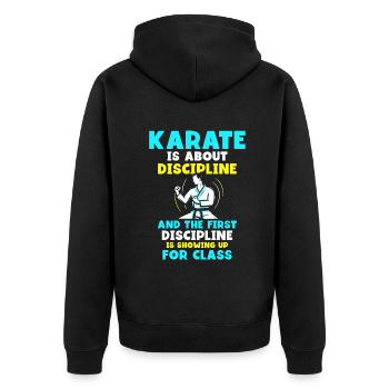 Karate is about discipline - Unisex Premium Bio Zip Hoodie - Schwarz - Hinten - Nico (187cm)