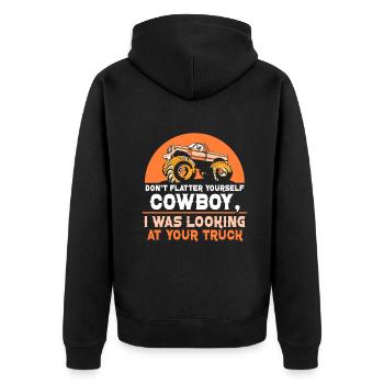 I was looking at your truck Lifted Truck - Unisex Premium Bio Zip Hoodie - Schwarz - Hinten - Nico (187cm)