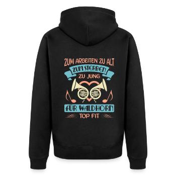 Waldhorn Waldhornspieler Hornist - Unisex Premium Bio Zip Hoodie - Schwarz - Hinten - Nico (187cm)