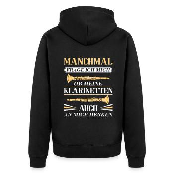 Klarinette Klarinettenspieler Klarinettist - Unisex Premium Bio Zip Hoodie - Schwarz - Hinten - Nico (187cm)