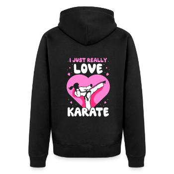 I just really love Karate - Unisex Premium Bio Zip Hoodie - Schwarz - Hinten - Nico (187cm)