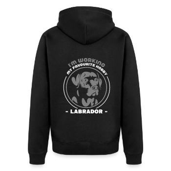 I'm working my favourite hobby Labrador - Unisex Premium Bio Zip Hoodie - Schwarz - Hinten - Nico (187cm)