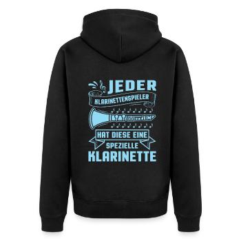 Klarinette Klarinettenspieler Klarinettist - Unisex Premium Bio Zip Hoodie - Schwarz - Hinten - Nico (187cm)