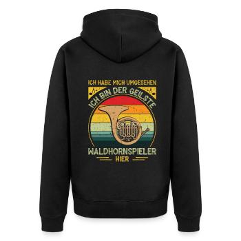 Waldhorn Waldhornspieler Hornist - Unisex Premium Bio Zip Hoodie - Schwarz - Hinten - Nico (187cm)
