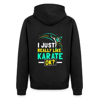 You don´t always need a plan - just Karate - Unisex Premium Bio Zip Hoodie - Schwarz - Hinten - Nico (187cm)