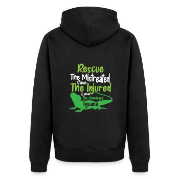 save the injured love the abandoned Iguana - Unisex Premium Bio Zip Hoodie - Schwarz - Hinten - Nico (187cm)