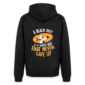 A black belt is a white belt that never gave up - Unisex Premium Bio Zip Hoodie - Schwarz - Hinten - Nico (187cm)