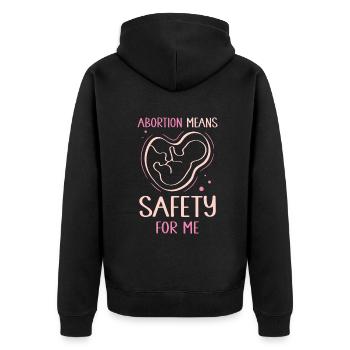 Abortion means safety for me - Unisex Premium Bio Zip Hoodie - Schwarz - Hinten - Nico (187cm)