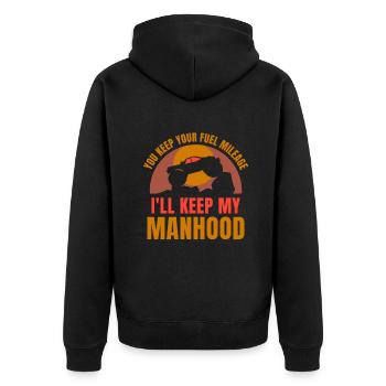 you keep your fuel mileage i'll keep my manhood - Unisex Premium Bio Zip Hoodie - Schwarz - Hinten - Nico (187cm)